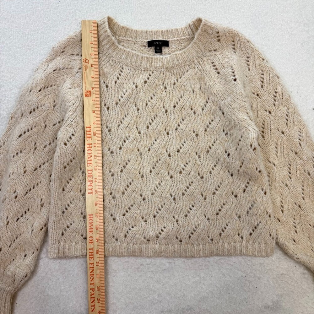 J.Crew Women's Pointelle Crewneck Knit Wool Blend Pullover Sweater Natural Sz M - Picture 6 of 7